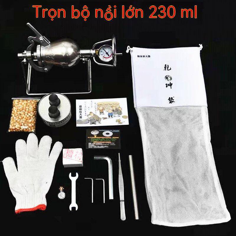 Máy làm bắp rang bơ quay tay mini khuếch đại hạt lưới màu đỏ kiểu cũ nồi nhỏ thu nhỏ bếp hoa ngô inox 268ml/280ML