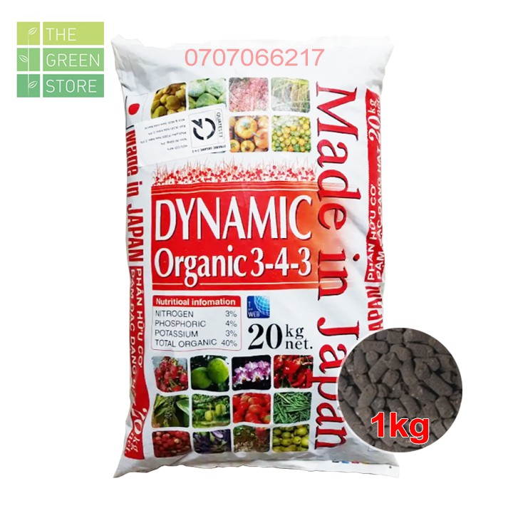 1KG Phân hữu cơ Nhật - viên tan chậm Dynamic Organic 3-4-3 (bán lẻ từ bao 20kg) cho phong lan, hồng, mai, kiểng lá và ra