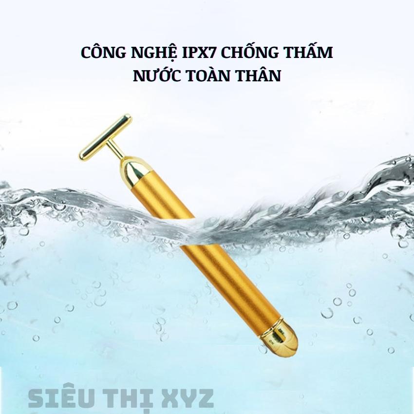 Máy Massage Mặt Vline Tay Cầm Hợp Kim Gold 24k  Đầu Rung Chữ T Giúp Nâng Cơ, Xóa Nhăn Tại Nhà Kèm Hộp Đựng - Y107