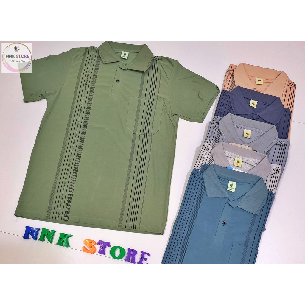 Áo Thun Nam Có Túi Trung Niên Loại Sọc Cổ Bẻ From Rộng Tay Lỡ NNKSTORE Size Từ 50 - 75kg