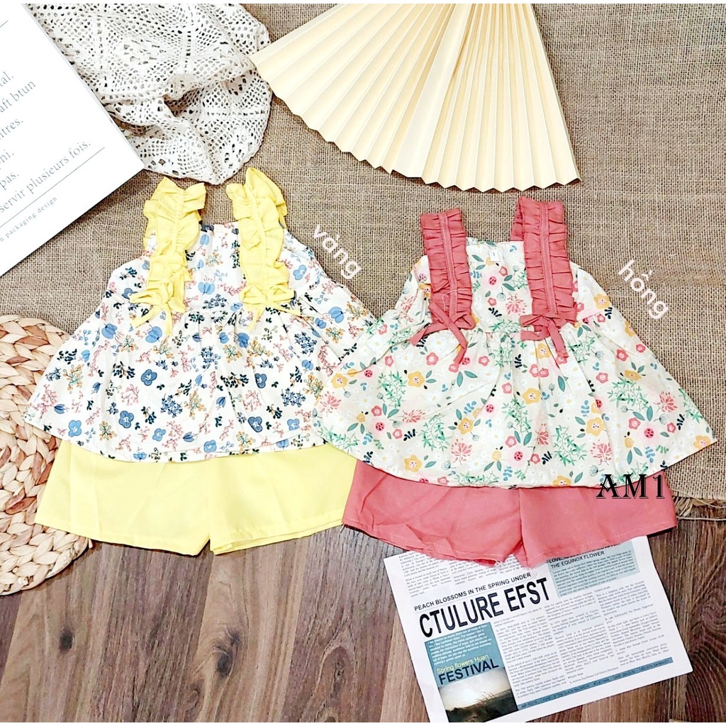 Đồ bộ bé gái quần áo họa tiết hoa nhí viền AM677 - đồ bộ cho bé gái xinh xắn TTR308