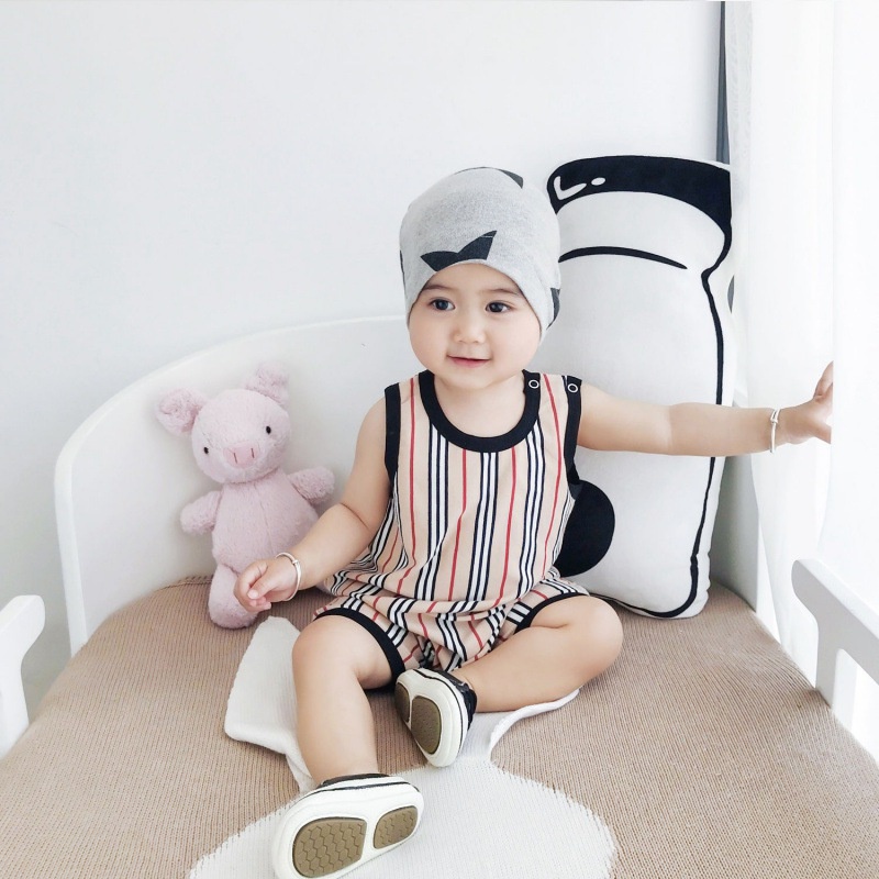 Bộ Áo Liền Quần Sát Nách Họa Tiết Kẻ Sọc Thời Trang Mùa Hè Cho Bé Trai Sơ Sinh