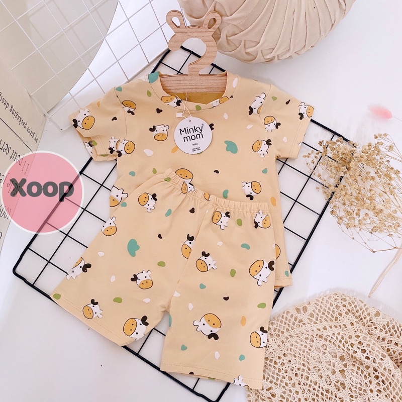 Sale !!Bộ Cộc Tay Cotton 100% Hàng Minky Mom In Toàn Thân  Họa Tiết Ô Tô Xanh Ngọc- Bò Sữa Cho Bé (Sz 8-18kg)( 1467)