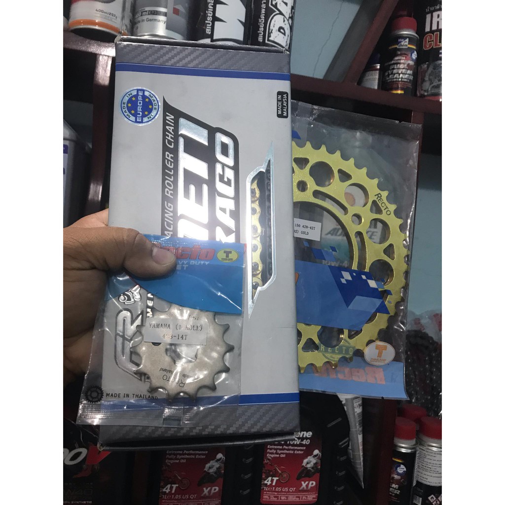 Combo Nhông Sên Dĩa Recto Màu Vàng Cho Exciter + Sên Faito Chính Hãng Malaysia