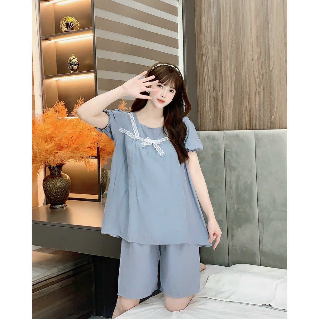 Bộ đồ bầu ngắn tay ren ngực thời trang thiết kế mặc nhà kết hợp sau sinh Mom and Baby M528