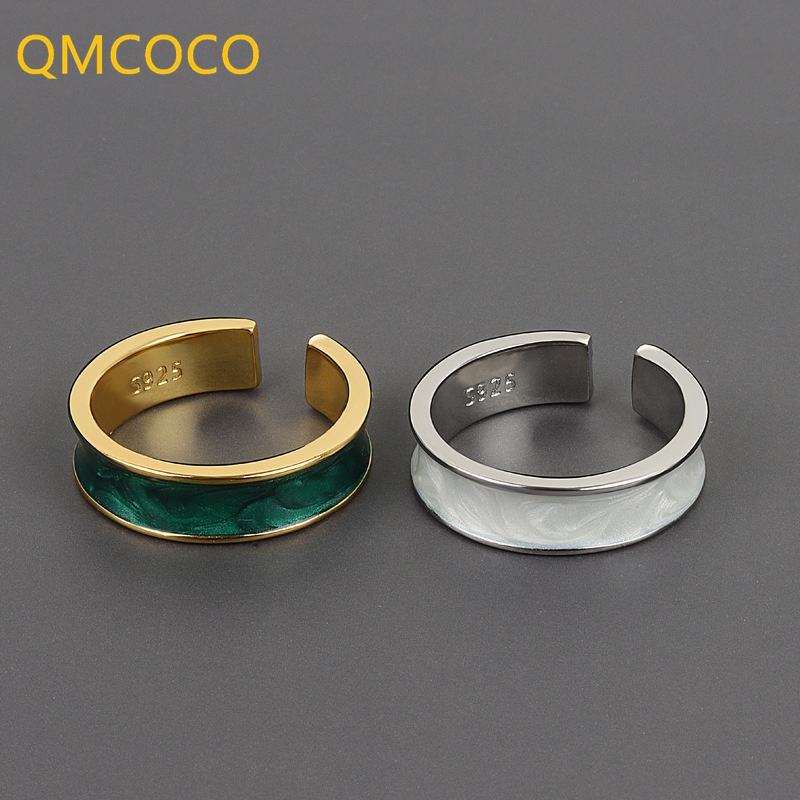 Qmcoco Nhẫn Hở Màu Vàng / Bạc Kiểu Dáng Đơn Giản Thanh Lịch Cho Cặp Đôi