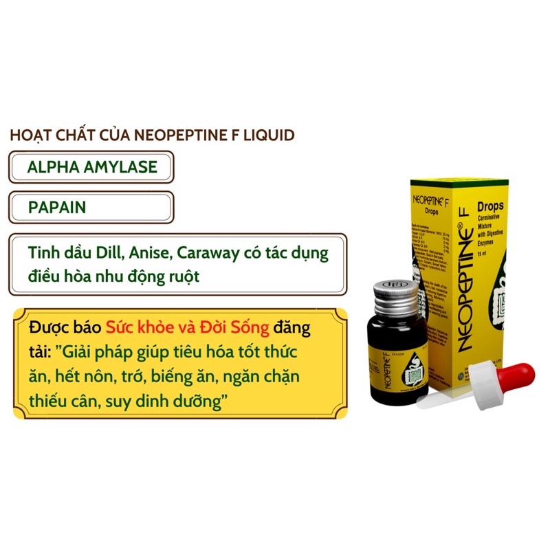 Dung dịch nhỏ giọt NEOPEPTINE - Hỗ trợ tăng cường tiêu hoá , giảm ợ hơi đầy bụng ở trẻ nhỏ