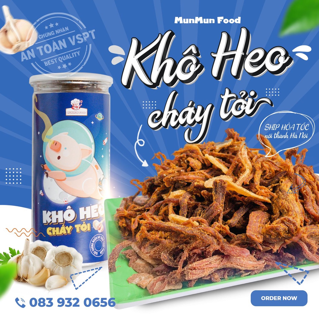 Khô heo cháy tỏi MunMun 300g đồ ăn vặt Hà Nội vừa rẻ vừa ngon