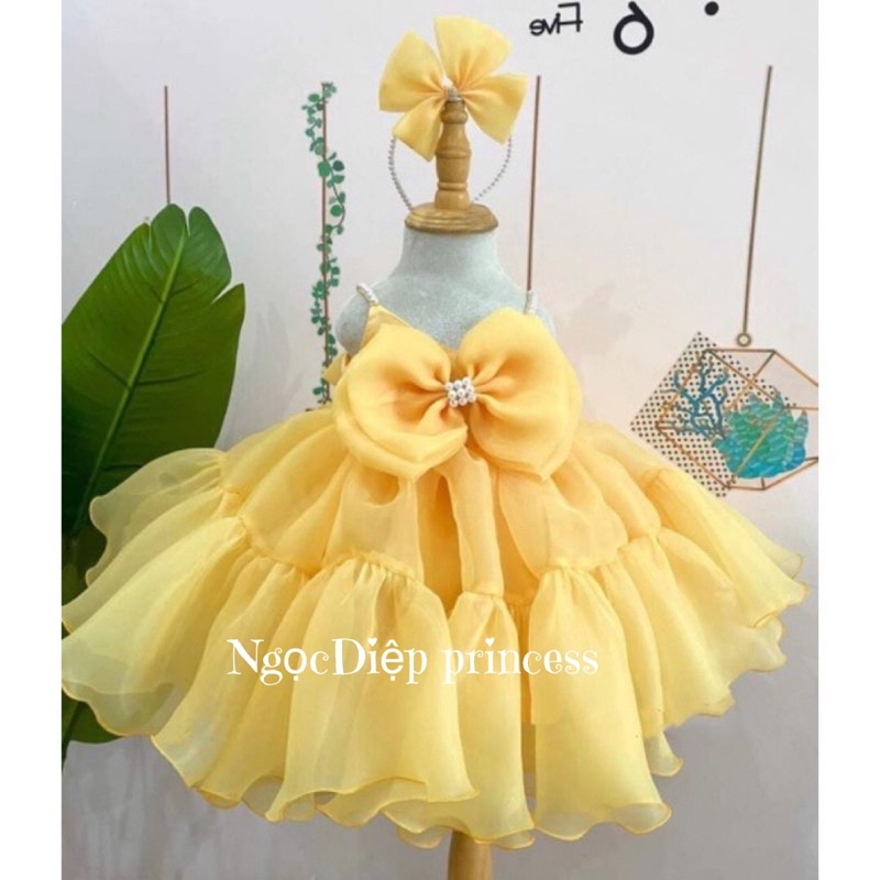 Đầm công chúa bé gái,váy công chúa đuôi cá đính nơ trước ngực cực xinh cho bé được tặng bờm cùng màu váy D011
