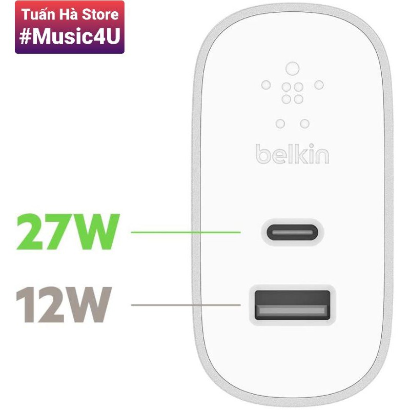 BOOST↑CHARGE™ Củ sạc nhanh Belkin PD 39W 27W USB Type C cho Iphone 11, Iphone 12, Ipad, Macbook, MFI [Music4U]