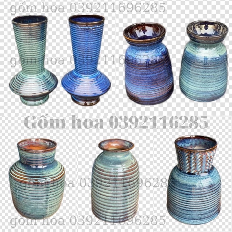 Lọ hoa gốm sứ Bát Tràng- Bình hoa decor trang trí nhà đẹp - Men xanh hỏa biến