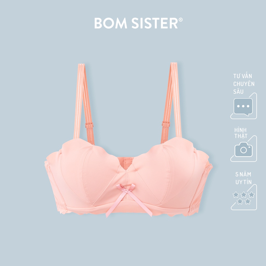 Áo lót mút vừa không gọng cup ngang su màu trơn đính nơ nâng ngực tự nhiên BOM SISTER A2247