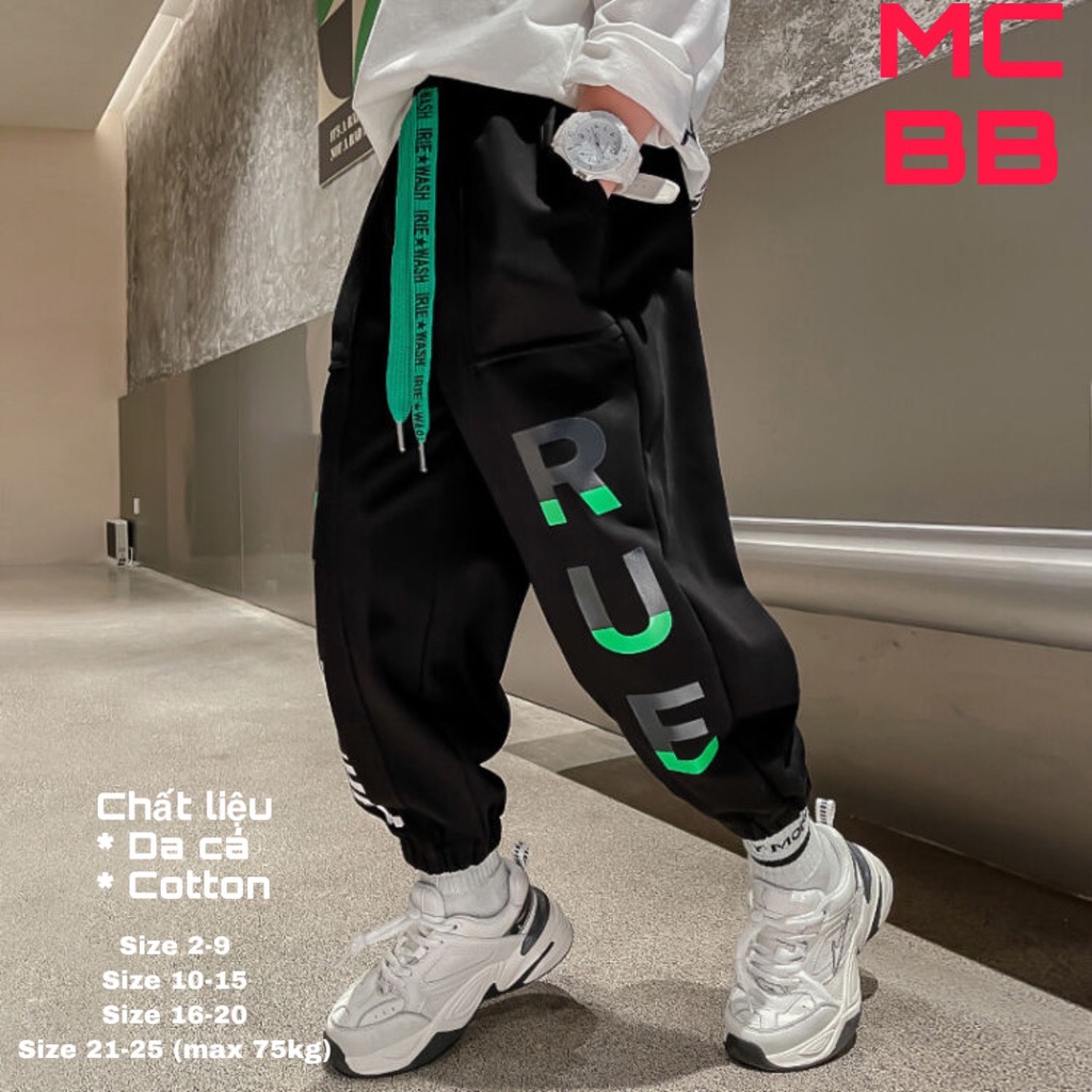 MCBB - 24-45 Kg 100% Vải Cotton Quần Jogger Bé Trai & Ba Bo Gấu 2 Túi Basic Quần Nam Quần Dài Bé Trai Quần Trẻ Em Đen Bộ