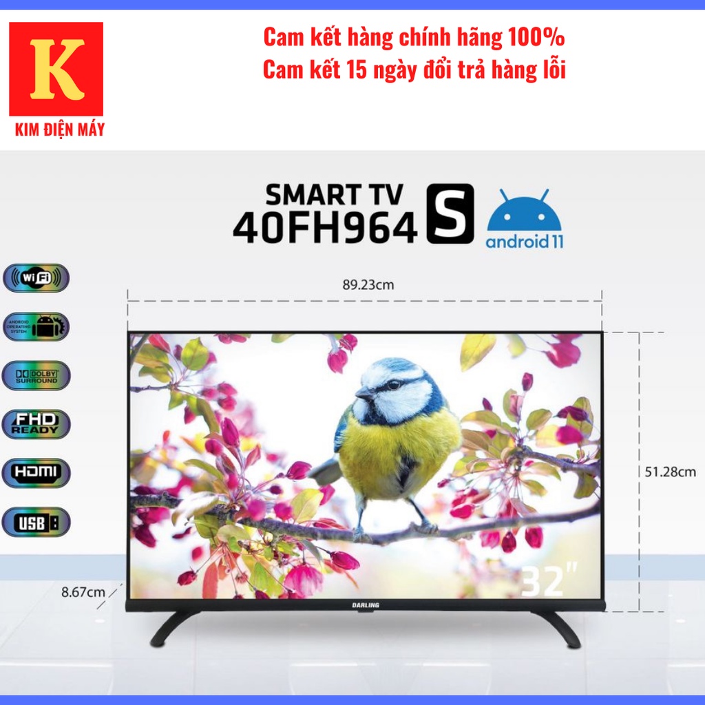Smart tivi Darling 40FH964S-màn hình tivi 40 inch-android tivi-kết nối internet wifi-bảo hành 24 tháng toàn quốc