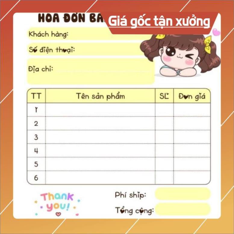 [Free ship] HOÁ ĐƠN BÁN HÀNG 1 LIÊN DỄ THƯƠNG CUỐN NHỎ