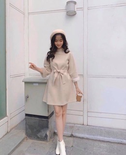 Váy Dạ Ép Tay Lông Kèm Đai