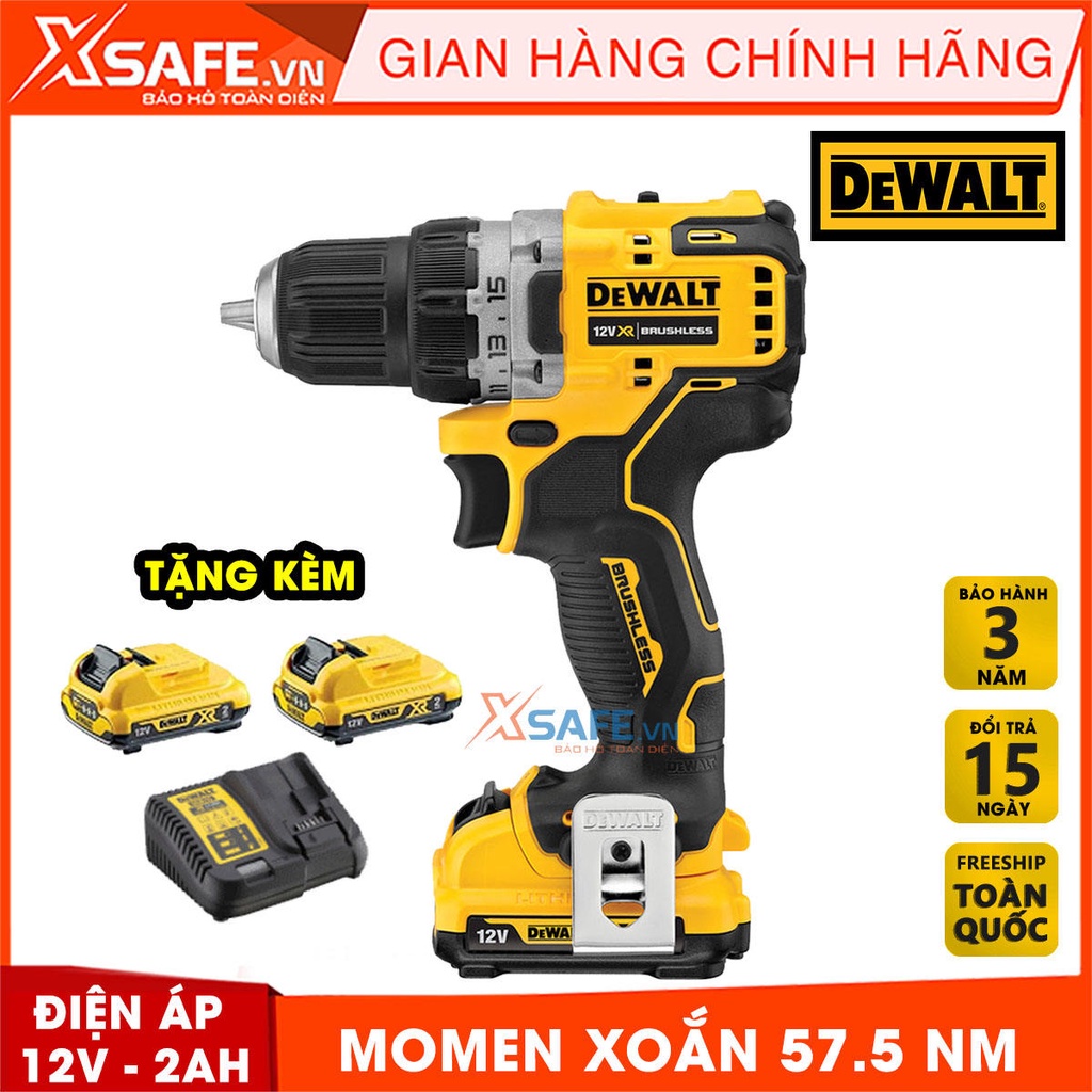 Máy khoan cầm tay 12V/BL DEWALT DCD701D2-KR tặng kèm 2 pin và 1 sạc, momen xoắn 57.5NM, tốc độ không tải 0-450/0-1500v/p