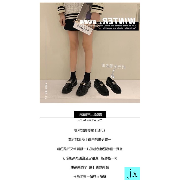 Giày lười bằng da cao gót màu đen thời trang kiểu Anh 2021