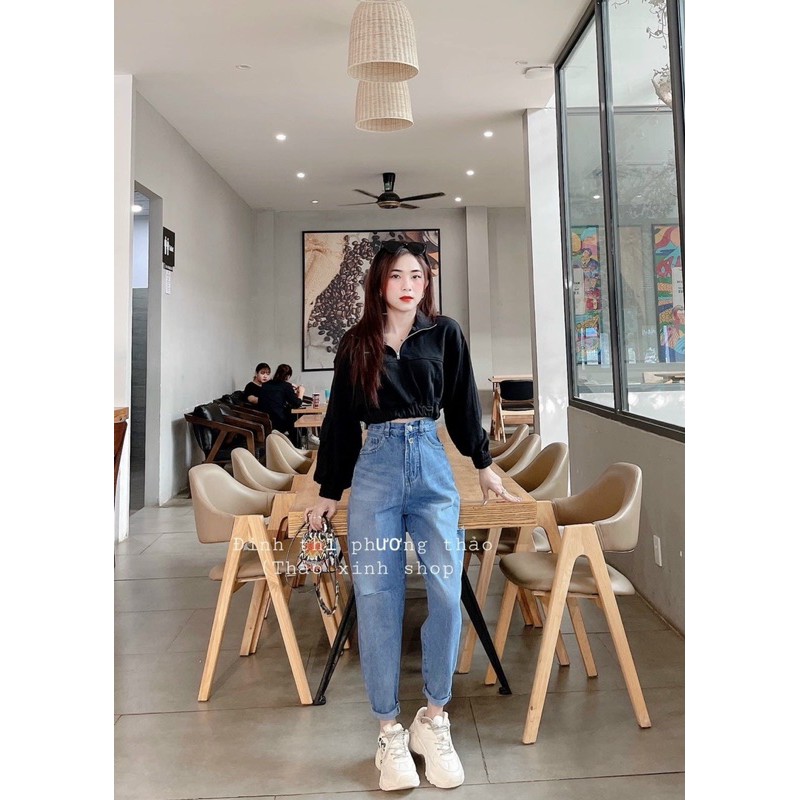 Quần baggy jean lưng cao basic