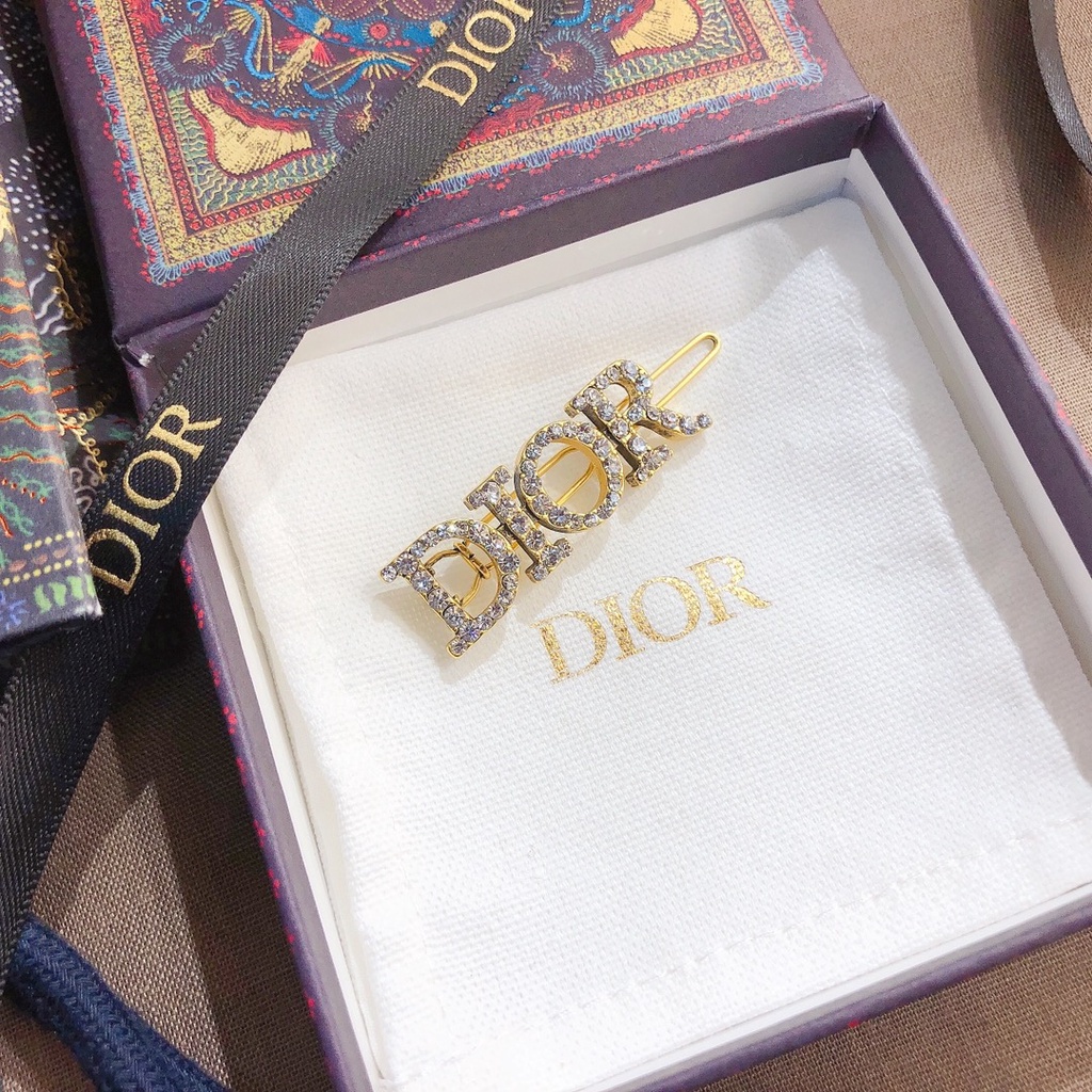 Kẹp tóc hình logo Dior bằng thép titan đính kim cương giả thời trang sang trọng cho nữ