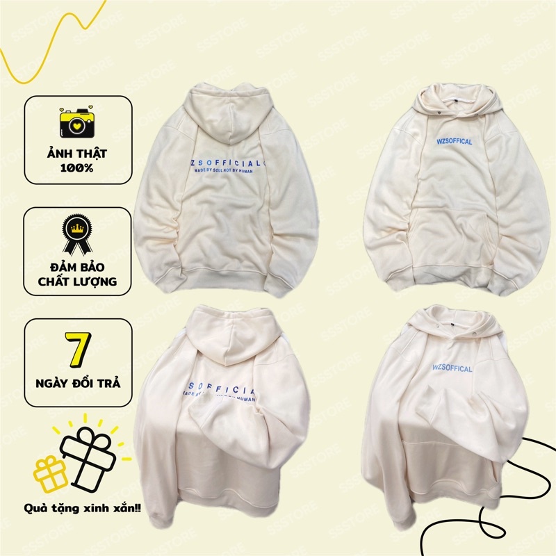 áo Hoodie nỉ WZS màu kem unisex ảnh thật SSSTore ( nam nữ mặc đều được) | BigBuy360 - bigbuy360.vn