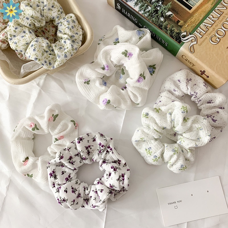 Dây Buộc Tóc Bằng Vải Cotton Mềm In Họa Tiết Hoa Đơn Giản Dành Cho Nữ