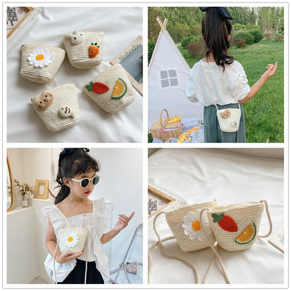 NIUYOU Cartoon Weave Shoulder Bag Cute Children Handbags Girls Rabbit Flower Coin Purses