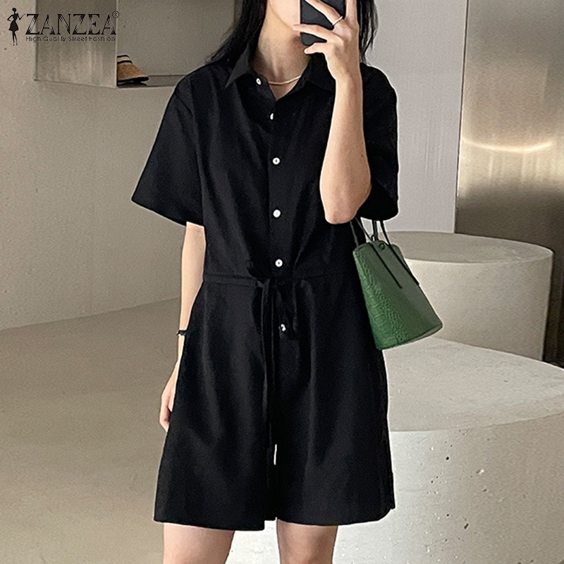 Áo liền quần ZANZEA dạng ngắn ống rộng thiết kế dây rút phong cách Hàn Quốc đơn giản thời trang dạo phố dành cho nữ