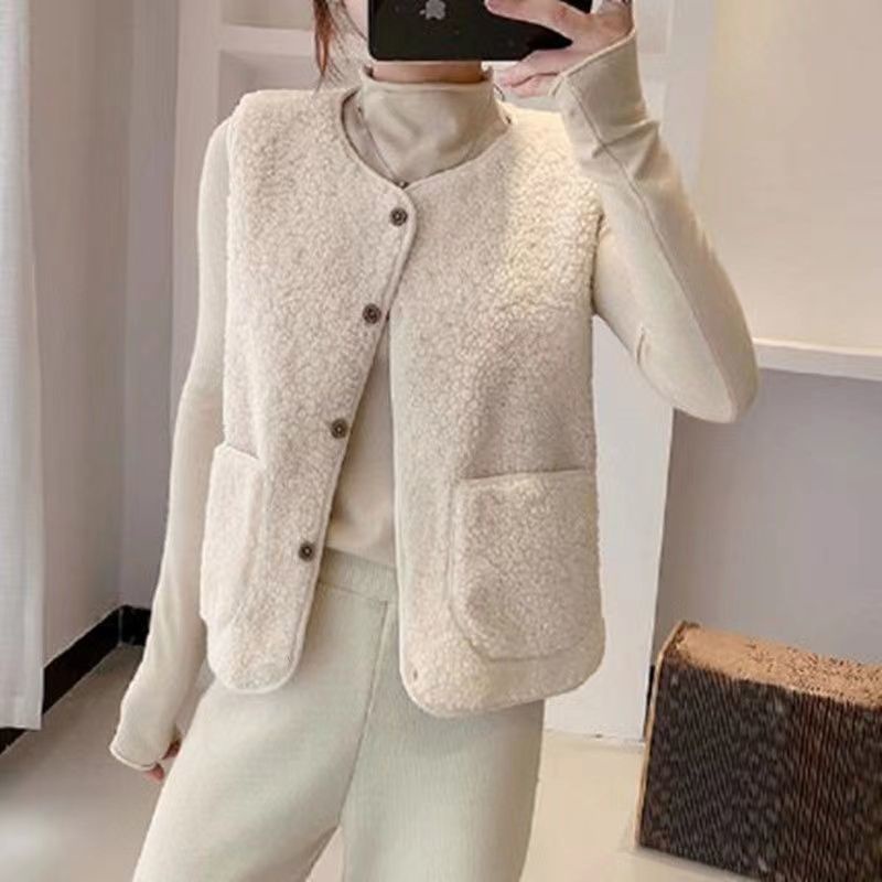 Áo Vest Nhung Lông Cừu Ngắn Màu Trơn Phong Cách Mới Phù Hợp Cho Mùa Thu Đông