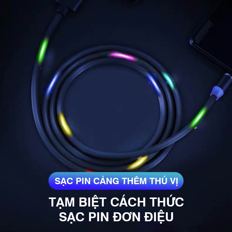 Cáp sạc từ tính Cát Thái có đèn LED nhiều màu sắc nhấp nháy theo âm nhạc, 1 dây 3 đầu sạc Micro/Lightning/Type-C