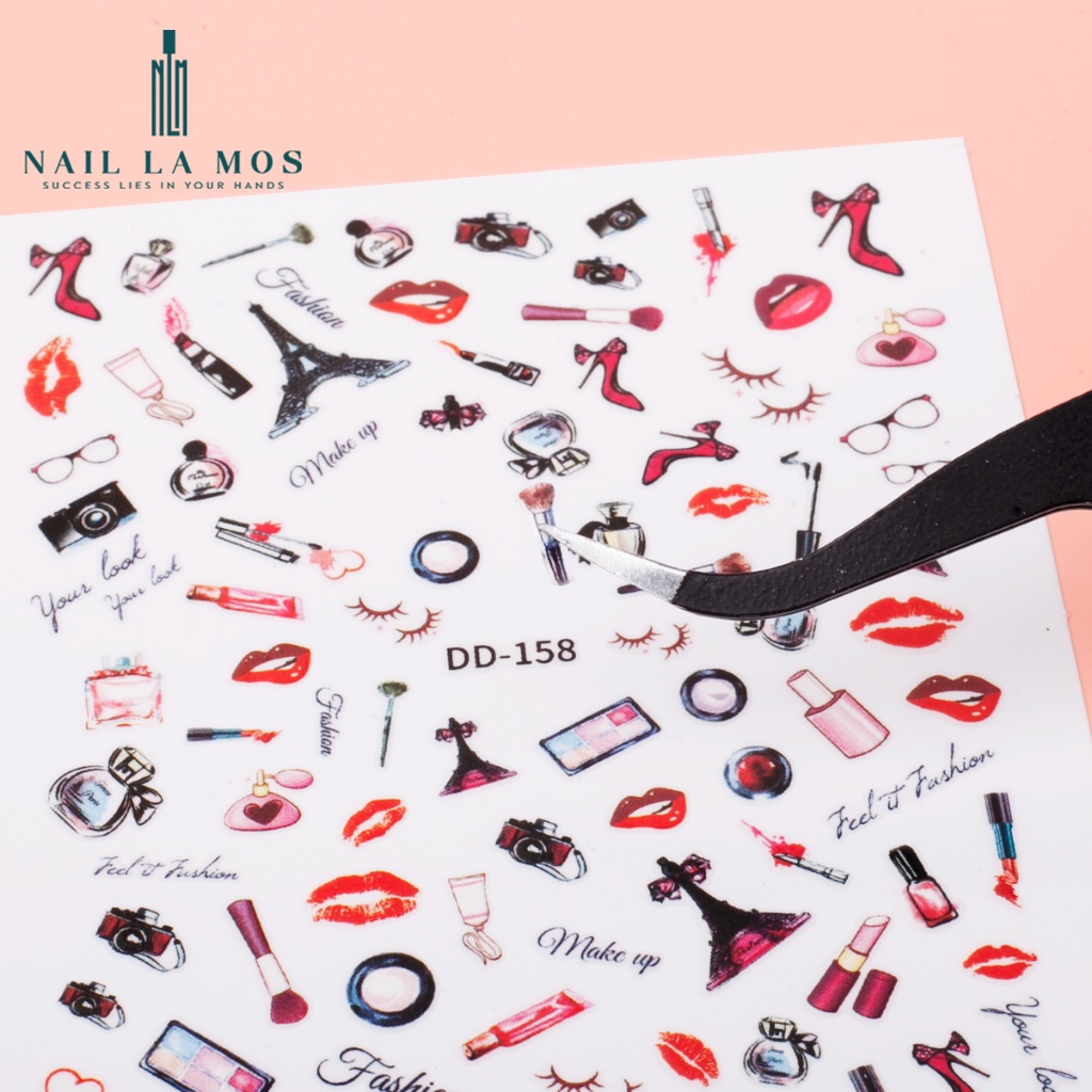Miếng dán móng tay 3D nail sticker chủ đề cô nàng hiện đại và tình yêu mơ mộng (lẻ 1 tấm)