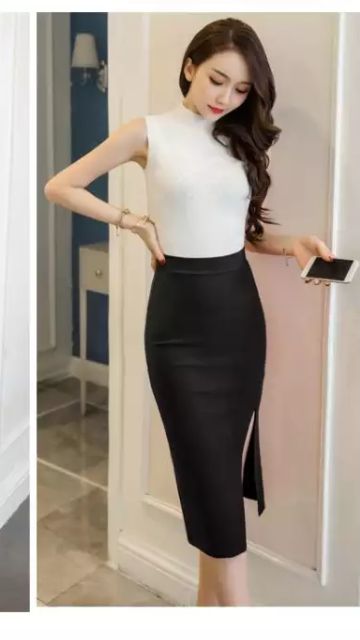 M17-Chân váy bút chì dài qua gối xẻ đùi trước | BigBuy360 - bigbuy360.vn