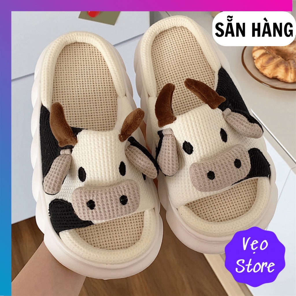 Dép bông đi trong nhà hình chú Bò Sữa cute dễ thương - VeoStore
