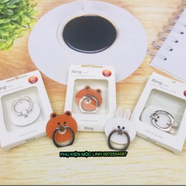 IRING MÓC RING ĐỠ ĐIỆN THOẠI CUTE HÌNH GẤU BROWN VÀ THỎ CONY