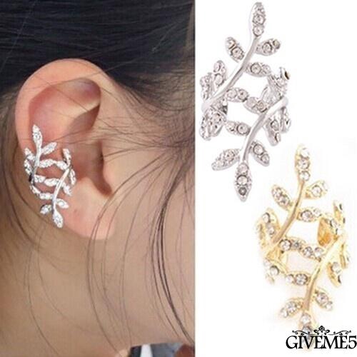 Khuyên tai kẹp đính đá hình lá kiểu kẹp cho nữ