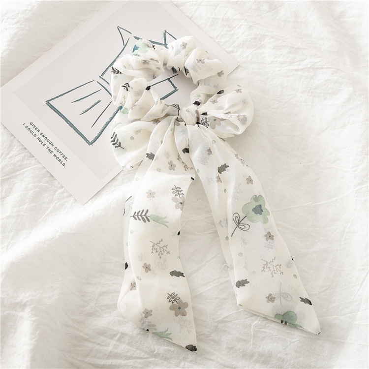 Srunchies cột tóc vải sọc hoa lá mềm mịn thời trang vintage S22