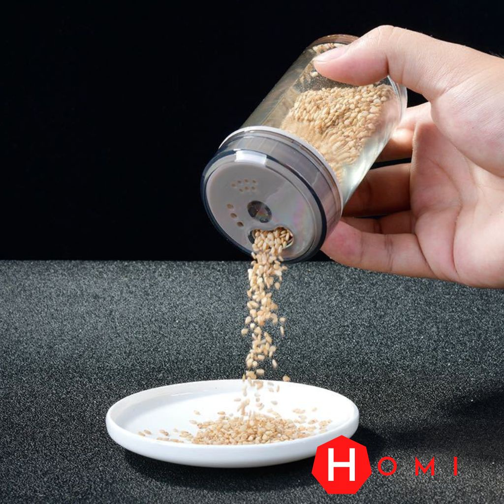 Hũ đựng gia vị [COMBO KÈM GIÁ XOAY] - Lọ đựng gia vị, hủ gia vị thủy tinh nhà bếp - DHOMI Store