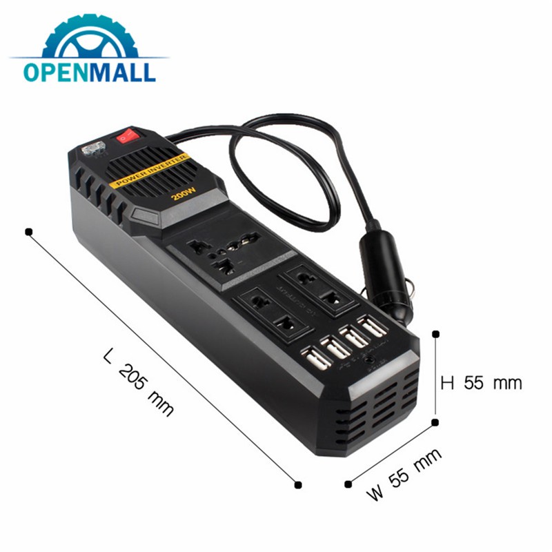 Máy biến tần 200W 12V 220V DC AC 4USB 3.1A chất lượng cao cho xe hơi