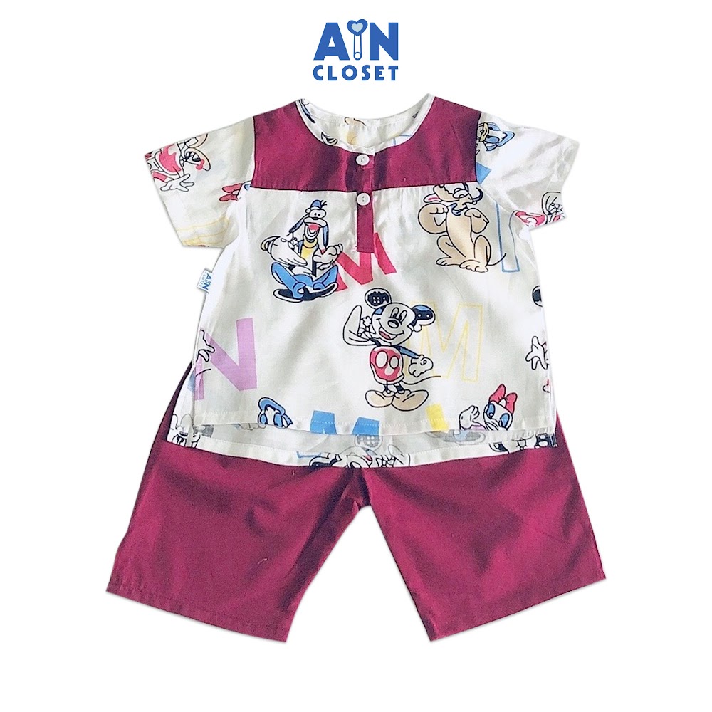 Bộ quần áo ngắn bé trai họa tiết Mickey đỏ cotton - AICDBTWOJBEY - AIN Closet