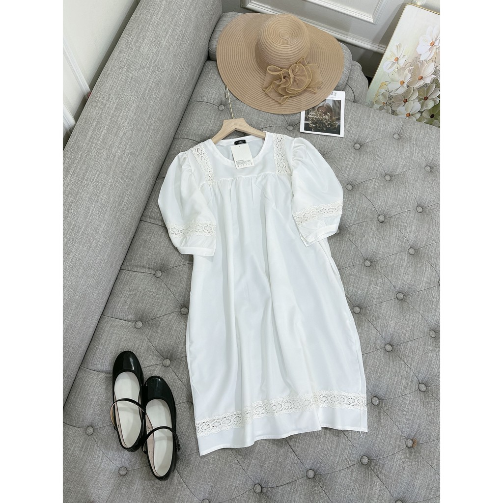 Váy trắng xuông pha ren tay bồng về hàng cực xinh Chất mềm đẹp ảnh thật 2021 | BigBuy360 - bigbuy360.vn