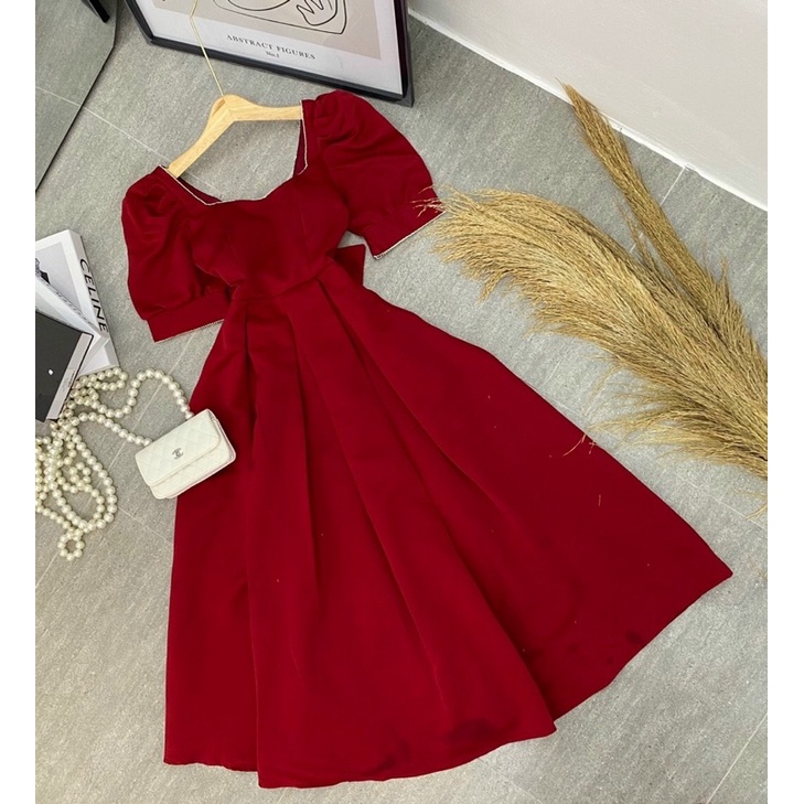 ĐẦM ĐỎ VIỀN NGỌC NƠ LƯNG 🤍( kèm ảnh thật chụp tại shop)