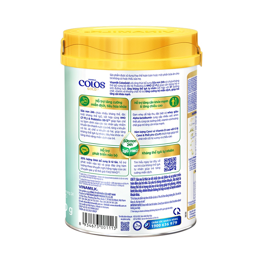 Sữa Non Vinamilk Colos Gold 1 800g - Dành cho trẻ sơ sinh, Miễn dịch khỏe, Bé lớn nhanh