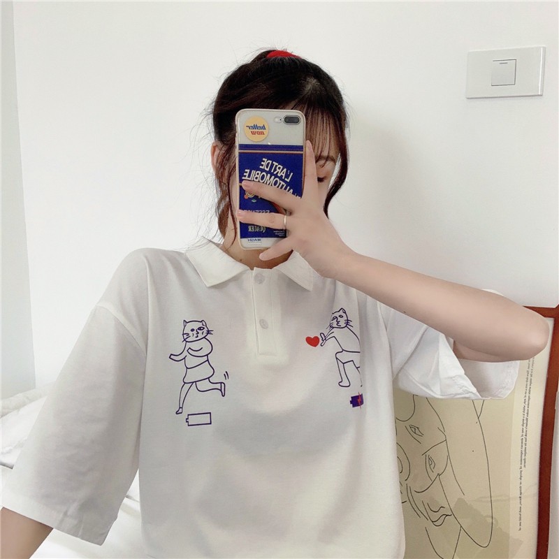 Áo Polo nữ ngắn tay phong cách Nhật Bản