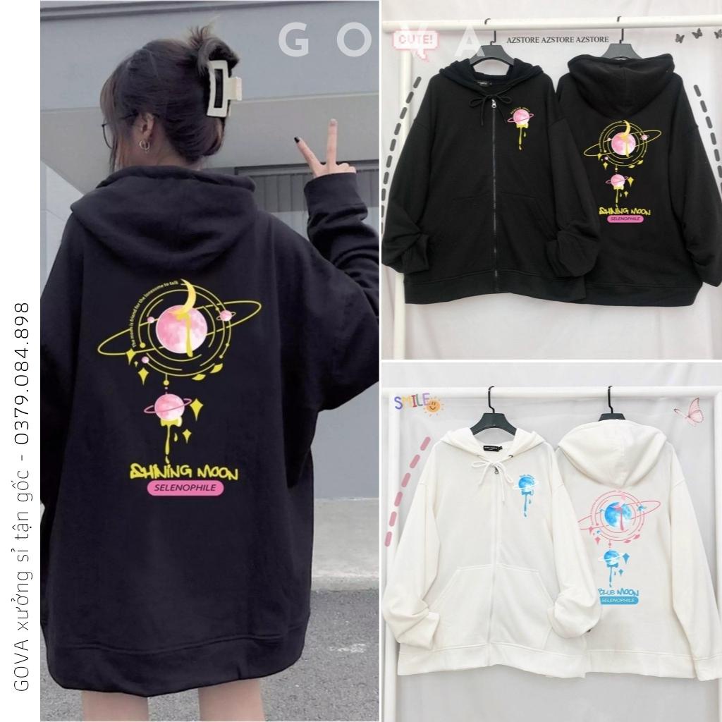 Áo khoác Hoodie nỉ FE SHINING MOON Dây Kéo form rộng ulzzang Unisex áo nỉ bông nữ AKN24 GOVA