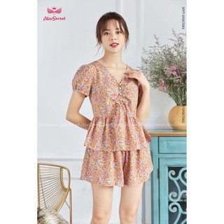 Bộ Lụa Lolita Hoa Nhí Tím Cam