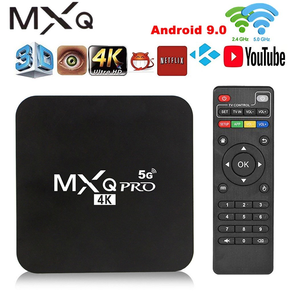 Hộp Tv Thông Minh Mxq Pro 4k 2.4g / 5ghz Wifi Android 9.0 Quad Core 1g + 8g (plus Kèm Phụ Kiện