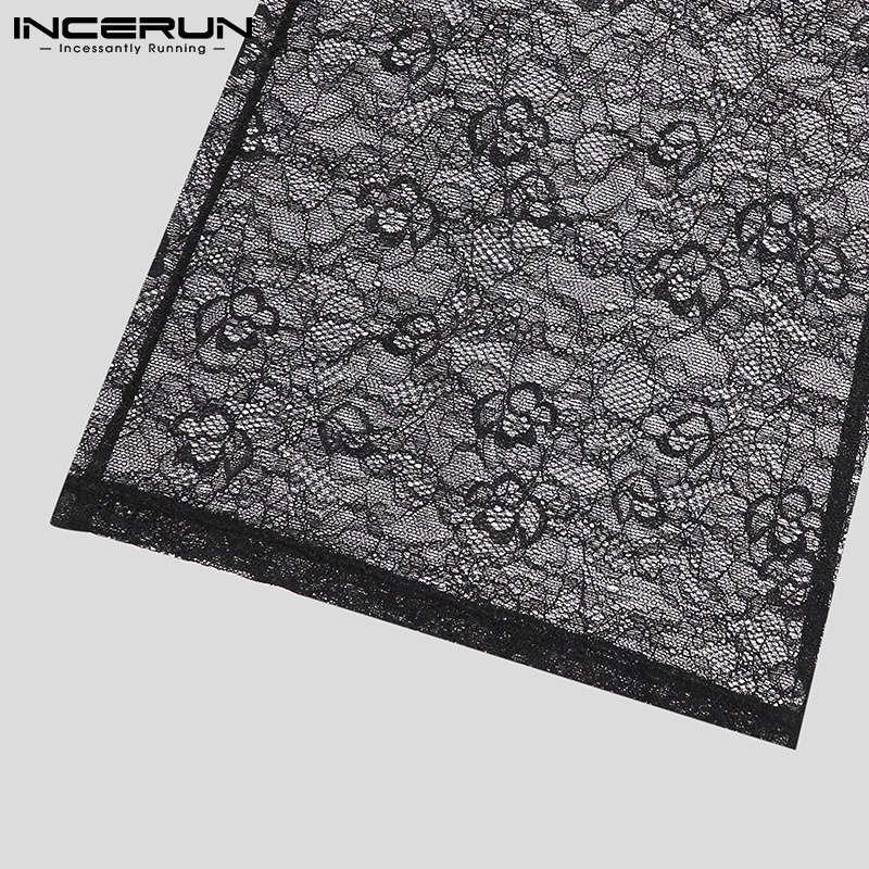 Quần dài INCERUN ống rộng lưng thun phối ren nhìn thấu phong cách gợi cảm cho nam