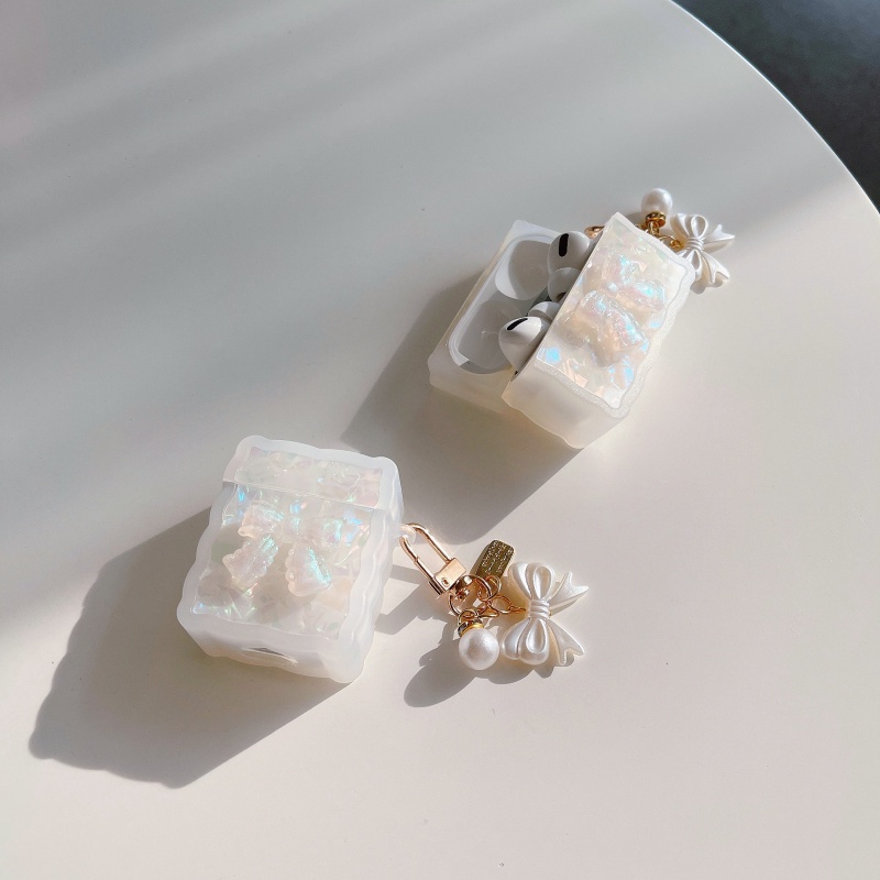 Vỏ Bảo Vệ Hộp Sạc Tai Nghe AirPods 1 2 3 Pro Đính Nơ Và Ngọc Trai Sang Trọng Thời Trang