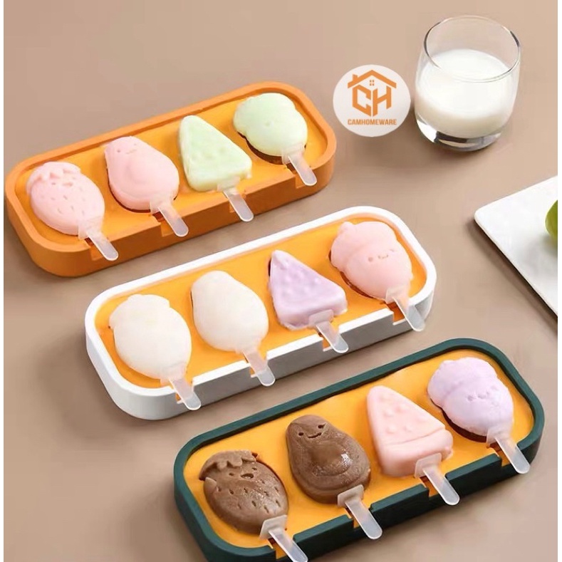 Khuôn Làm Kem Cute Đáng Yêu Có Nắp Đậy, Khuân làm kem silicon