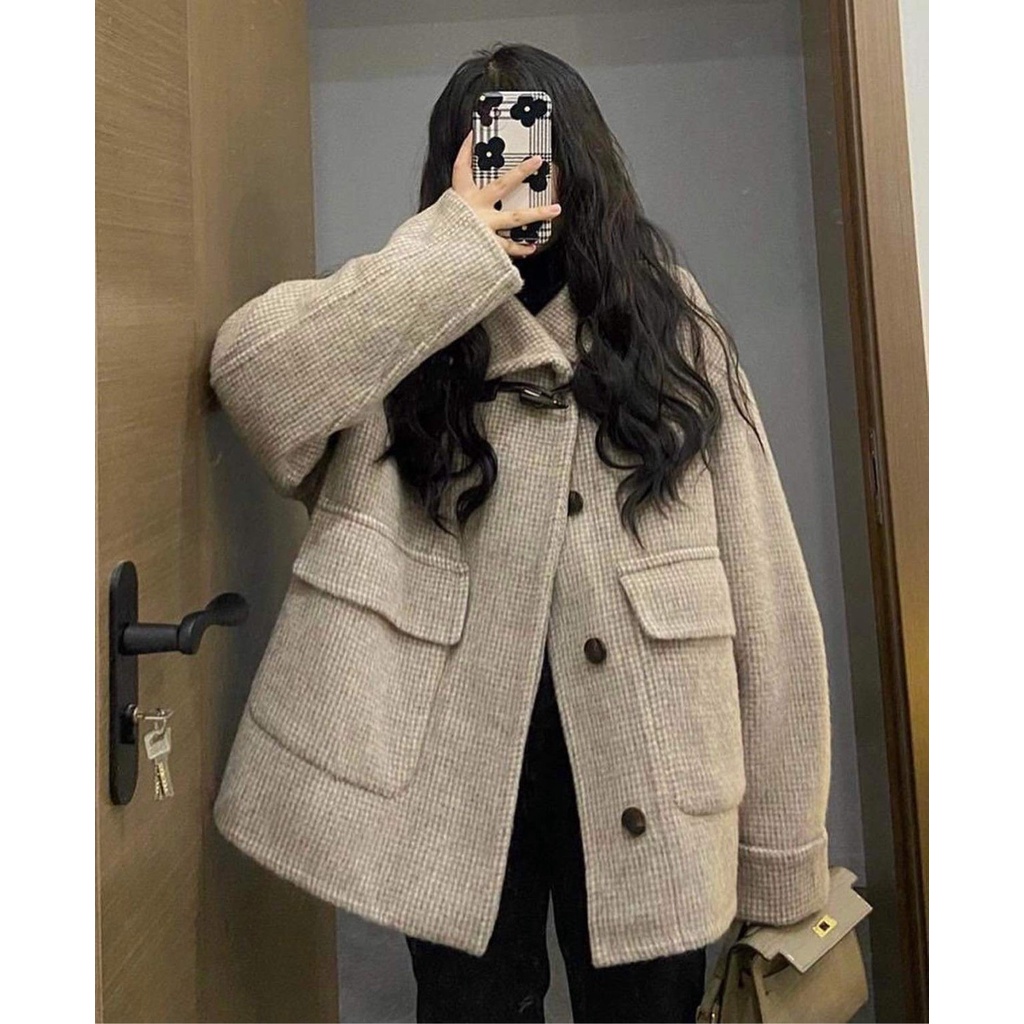 Áo Khoác Len Dạ Kẻ Caro Nữ Form rộng Dáng Dài Tweed Mùa Đông Đẹp ULZZANG HÀN QUỐC